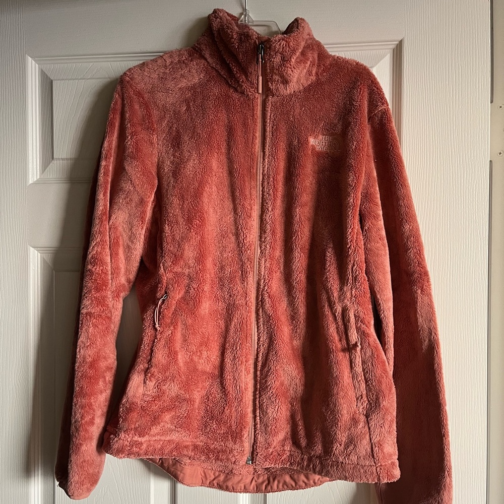 North face zip up, pink fuzzy jacket